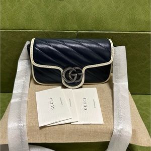 Gucci GG Marmont Flap Bag Diagonal Quilted Leather Super Mini